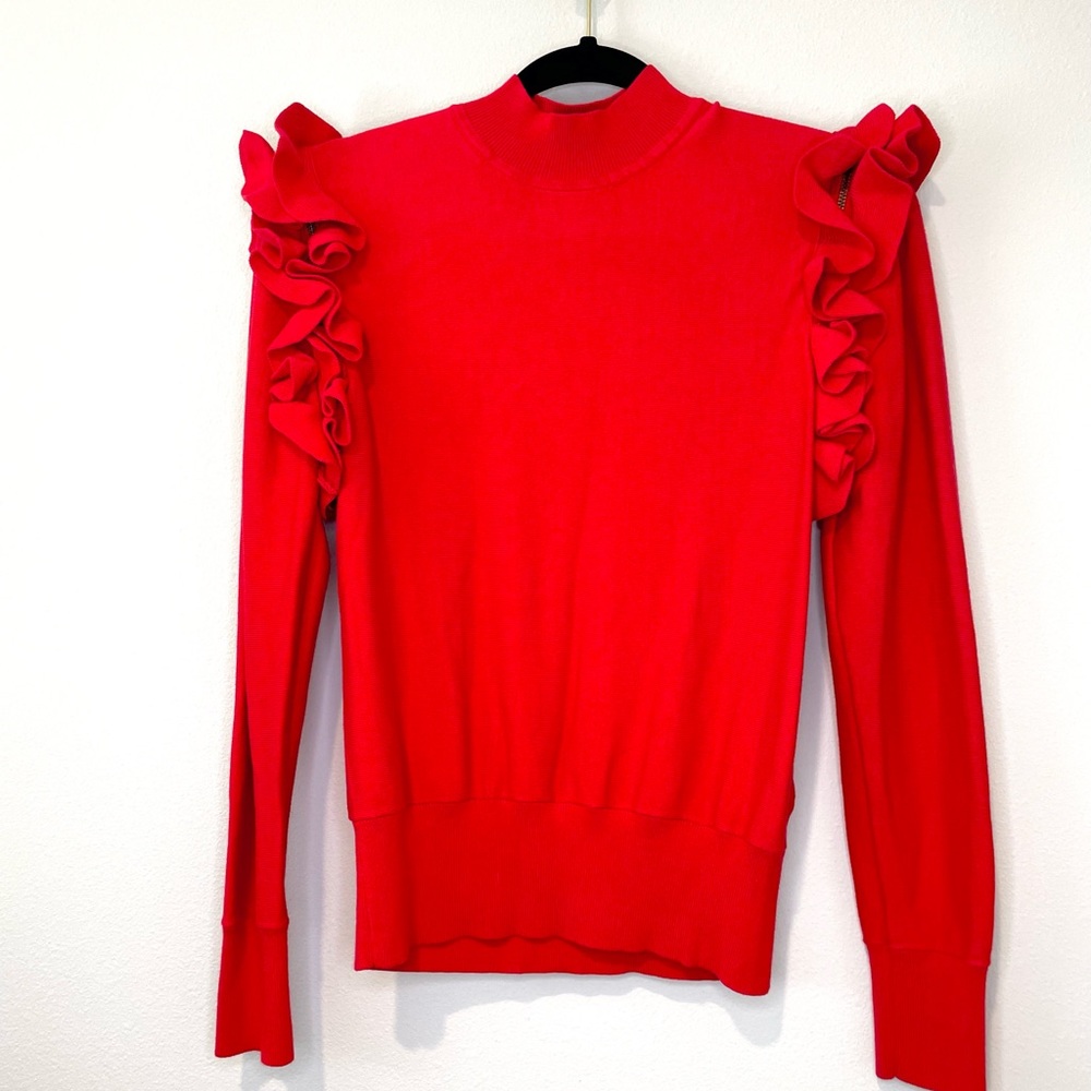Halogen Red Detachable Sleeves Frill Sweater size S